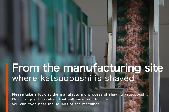 From the manufacturing site where katsuobushi is shaved.Please take a look at the manufacturing process of shaving katsuobushi. Please enjoy the realism that will make you feel like you can even hear the sounds of the machines.